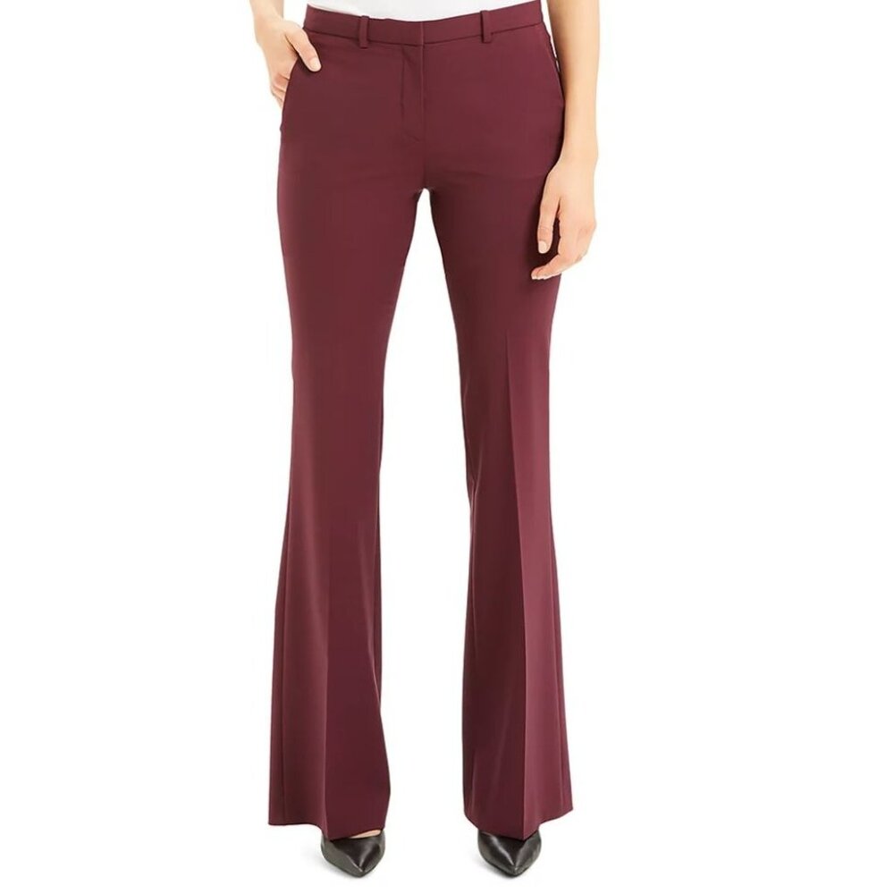 Theory Women's Size 8 Demitria Wool Blend Pants Dress Burgundy Flared Pants